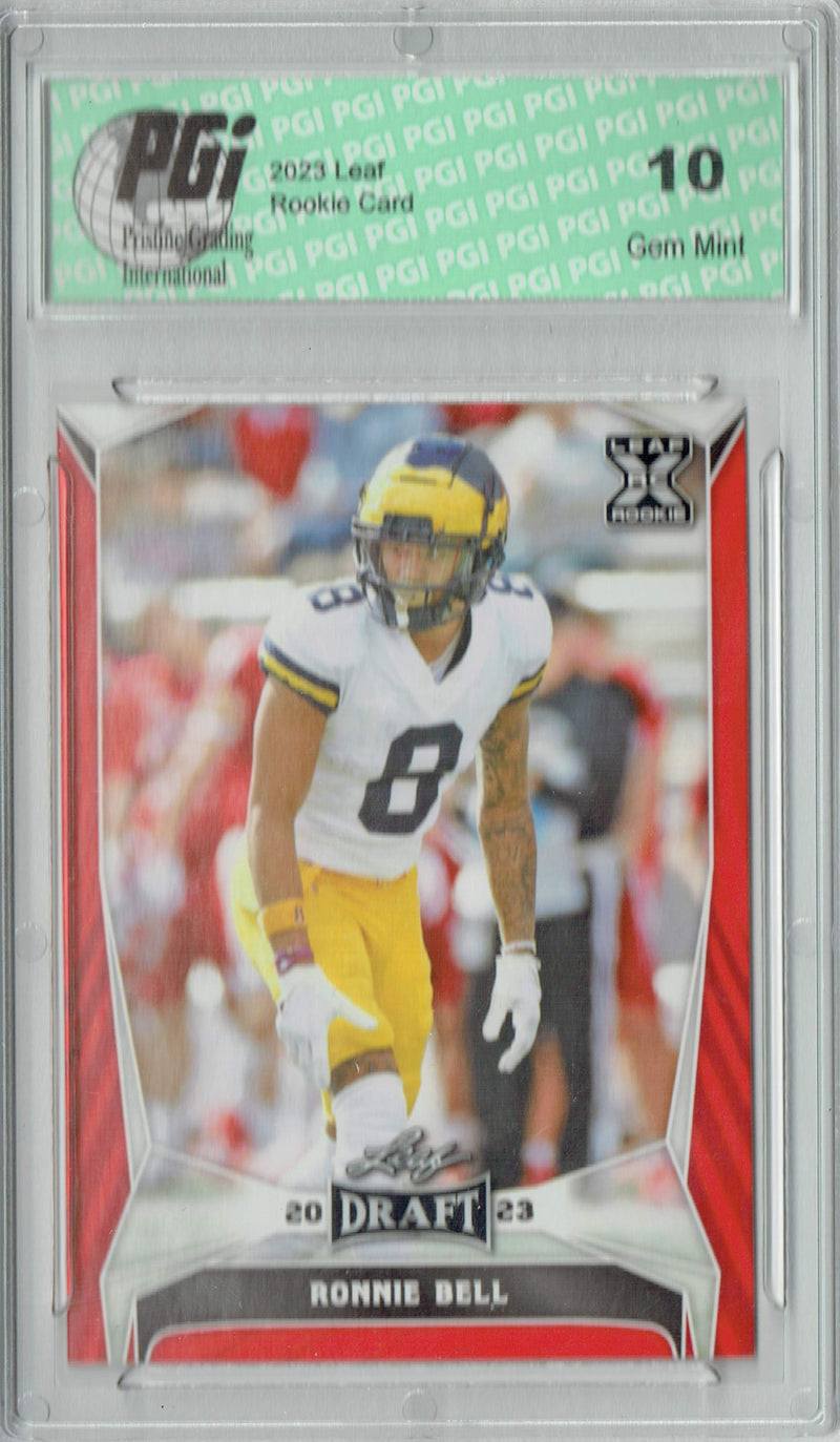 Ronnie Bell Rookie Card PGI 10 Gem Mint Football Trading Card 2023 Leaf Football #67 Red SP