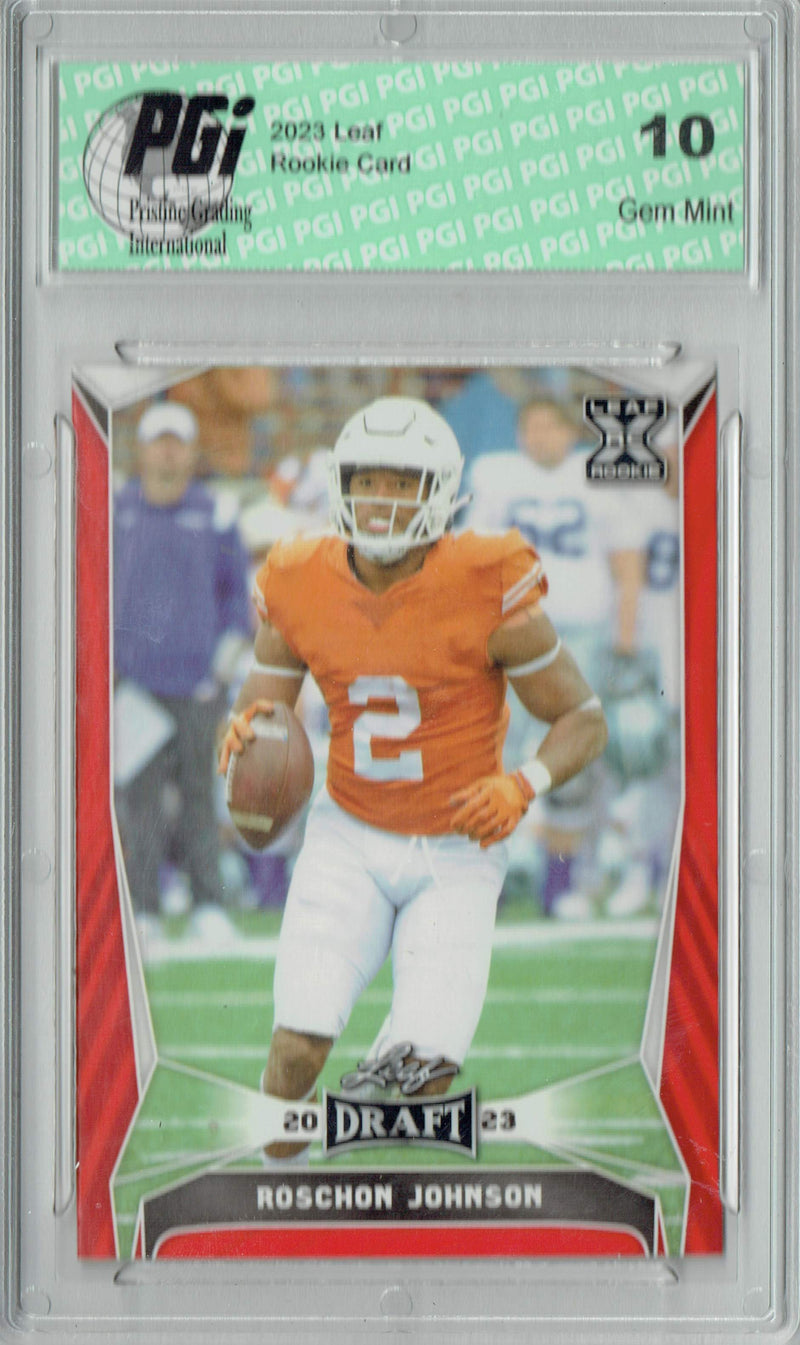 Roschon Johnson Rookie Card PGI 10 Gem Mint Football Trading Card 2023 Leaf Football #68 Red SP