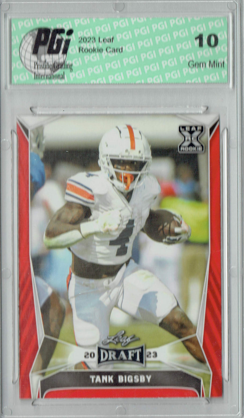 Tank Bigsby Rookie Card PGI 10 Gem Mint Football Trading Card 2023 Leaf Football #69 Red SP