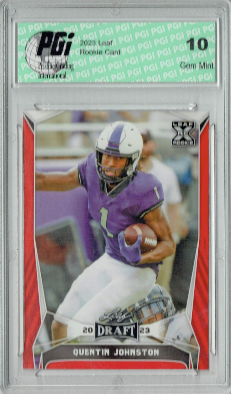 Quentin Johnston Rookie Card PGI 10 Gem Mint Football Trading Card 2023 Leaf Football #64 Red SP
