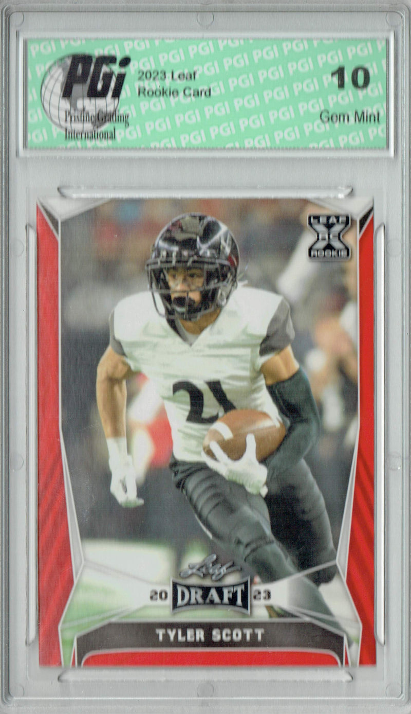 Tyler Scott Rookie Card PGI 10 Gem Mint Football Trading Card 2023 Leaf Football #71 Red SP
