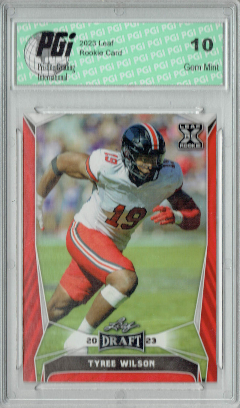 Tyree Wilson Rookie Card PGI 10 Gem Mint Football Trading Card 2023 Leaf Football #72 Red SP