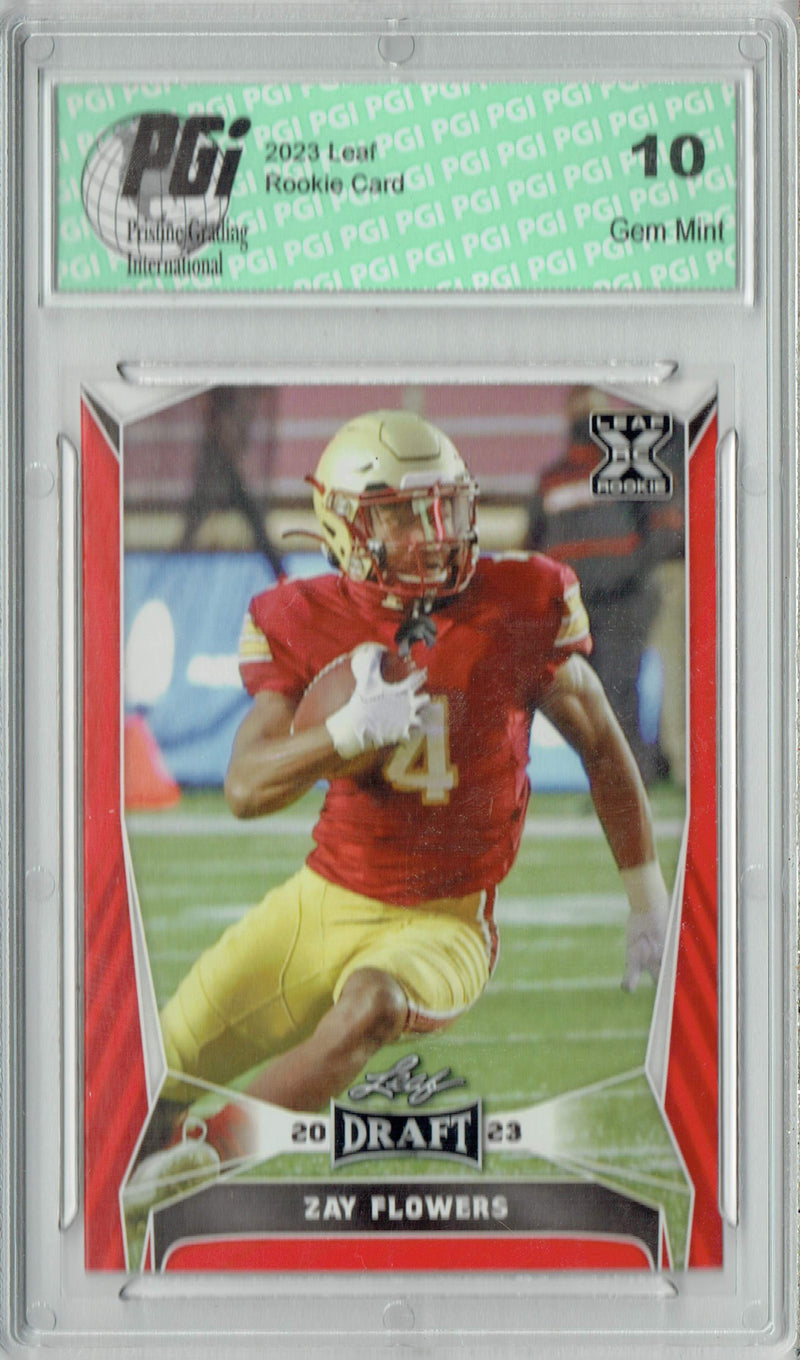 Zay Flowers Rookie Card PGI 10 Gem Mint Football Trading Card 2023 Leaf Football #75 Red SP