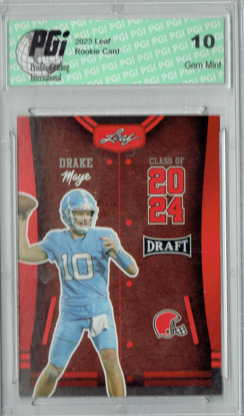 Drake Maye Rookie Card New England PGI 10 Gem Mint Football Trading Card 2023 Leaf Football #79 Red SP Class of 2024