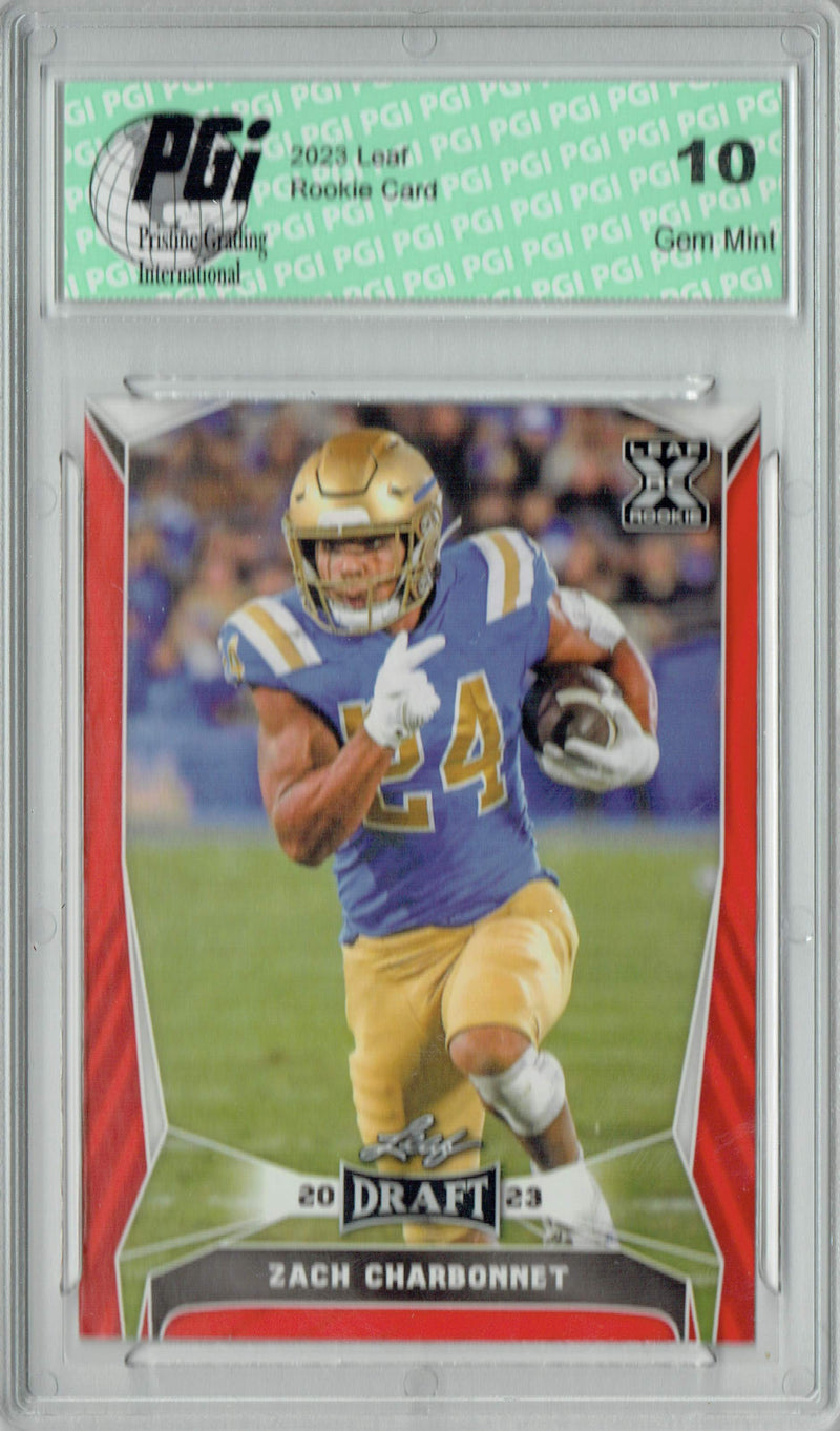 Zach Charbonnet Rookie Card PGI 10 Gem Mint Football Trading Card 2023 Leaf Football #74 Red SP
