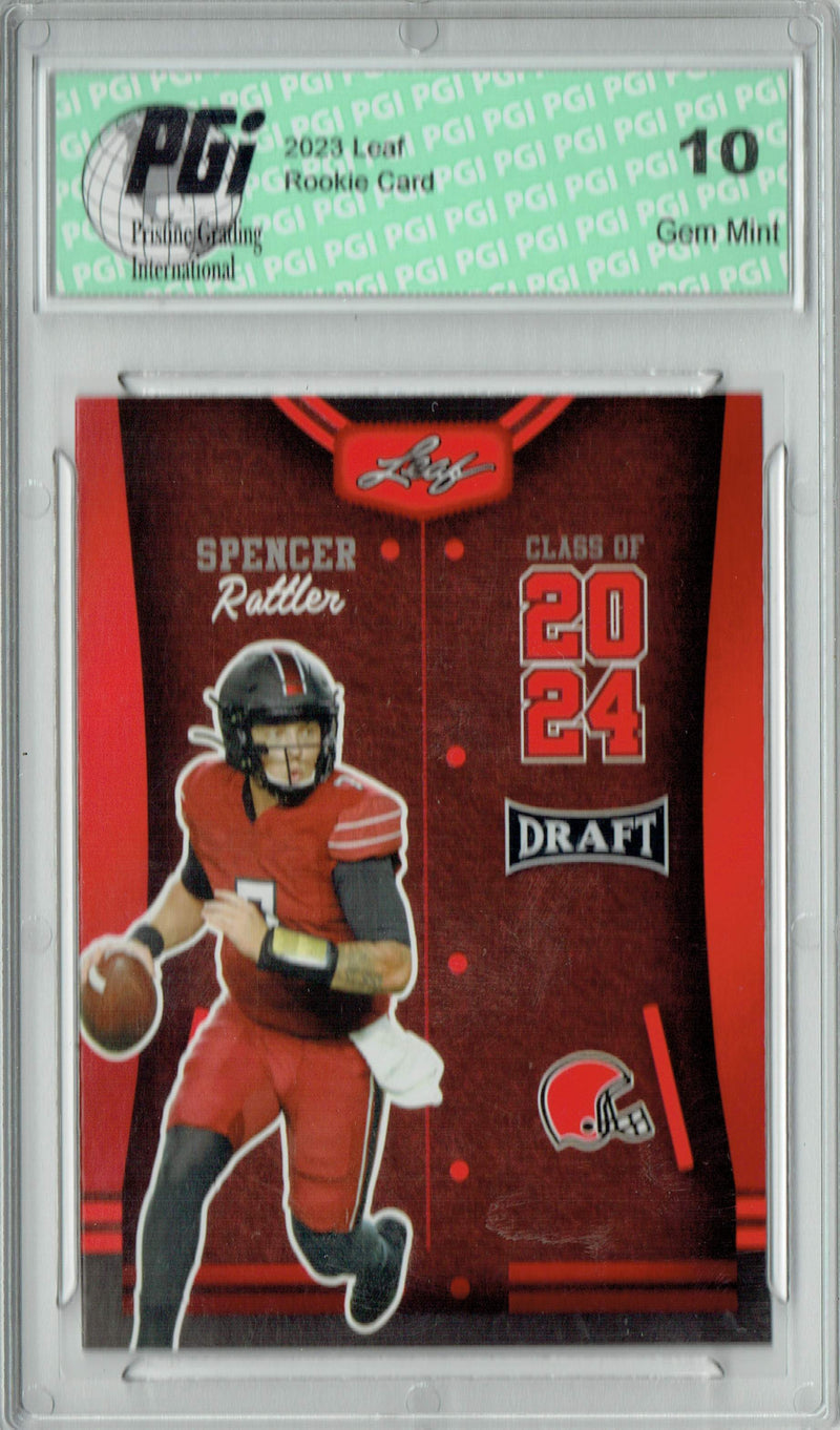 Spencer Rattler Rookie Card PGI 10 Gem Mint Football Trading Card 2023 Leaf Football #80 Red SP Class of 2024