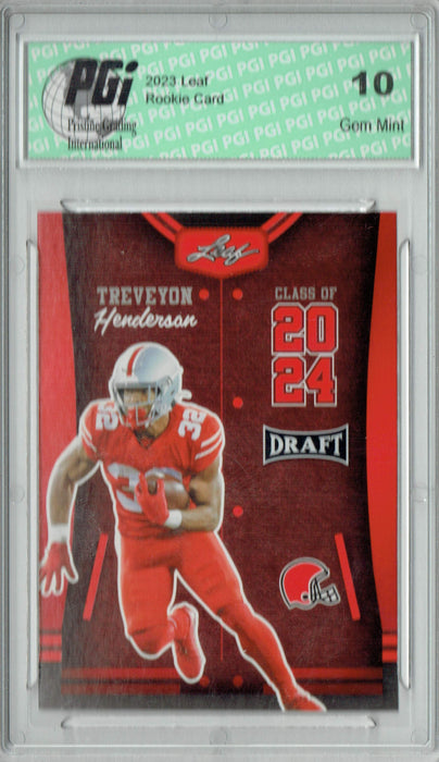 TreVeyon Henderson 2023 Leaf Football #81 Red Class of 2024 Rookie Card PGI 10