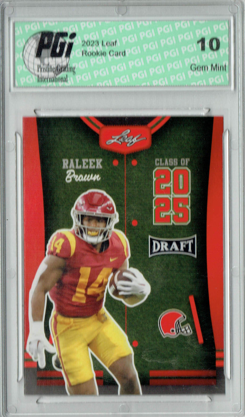 Raleek Brown Rookie Card PGI 10 Gem Mint Football Trading Card 2023 Leaf Football #84 Red SP Class of 2025