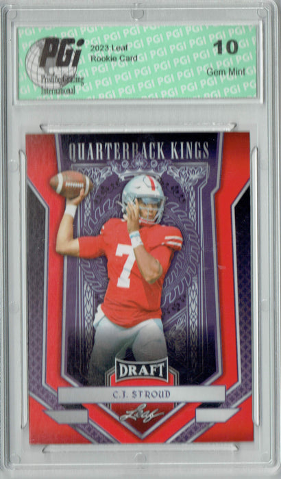 C.J. Stroud 2023 Leaf Football #90 Red SP Quarterback Kings Rookie Card PGI 10