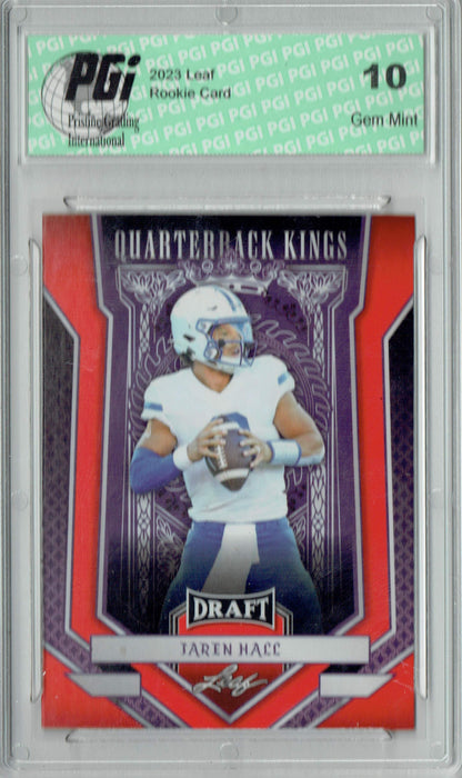 Jaren Hall 2023 Leaf Football #92 Red SP Quarterback Kings Rookie Card PGI 10