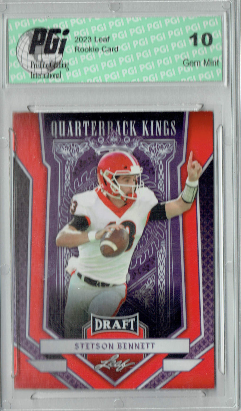 Stetson Bennett Rookie Card Georgia / Los Angeles PGI 10 Gem Mint Football Trading Card 2023 Leaf Football #93 Red Quarterback Kings