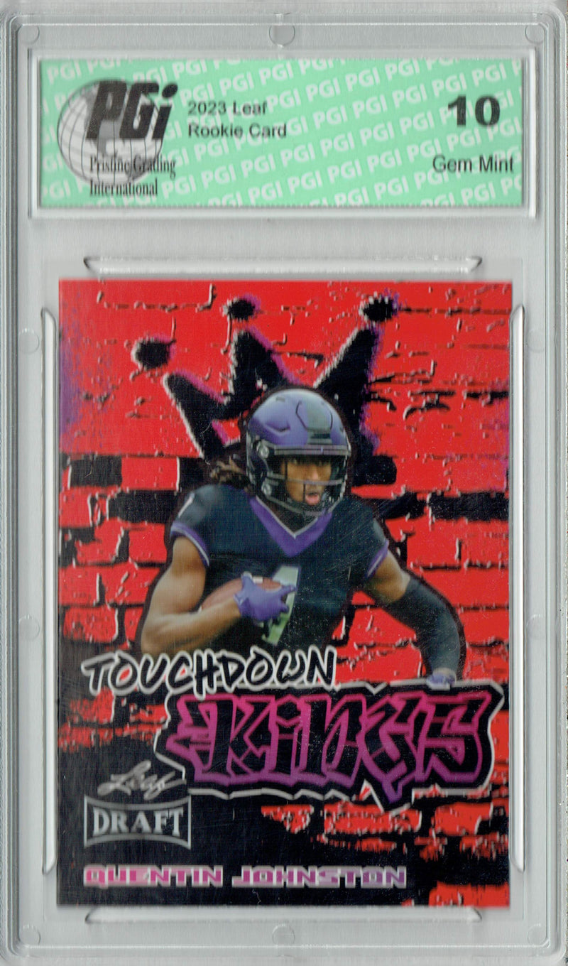 Quentin Johnston Rookie Card PGI 10 Gem Mint Football Trading Card 2023 Leaf Football #99 Red Touchdown Kings