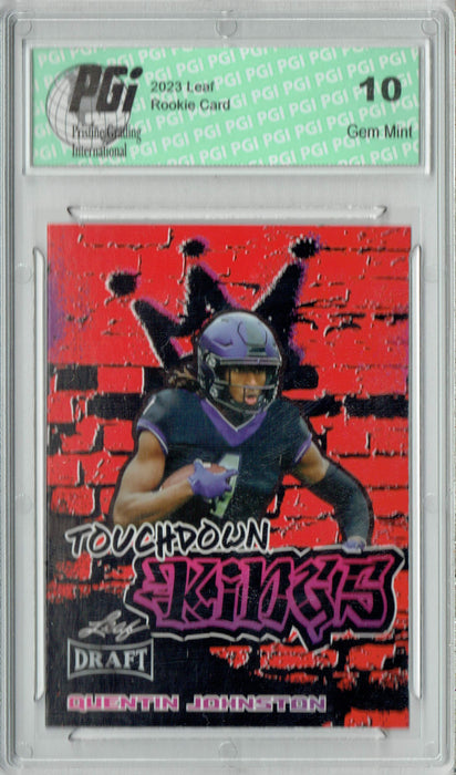 Quentin Johnston 2023 Leaf Football #99 Red Touchdown Kings Rookie Card PGI 10