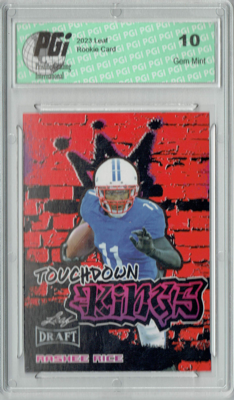 Rashee Rice Rookie Card PGI 10 Gem Mint Football Trading Card 2023 Leaf Football #100 Red Touchdown Kings