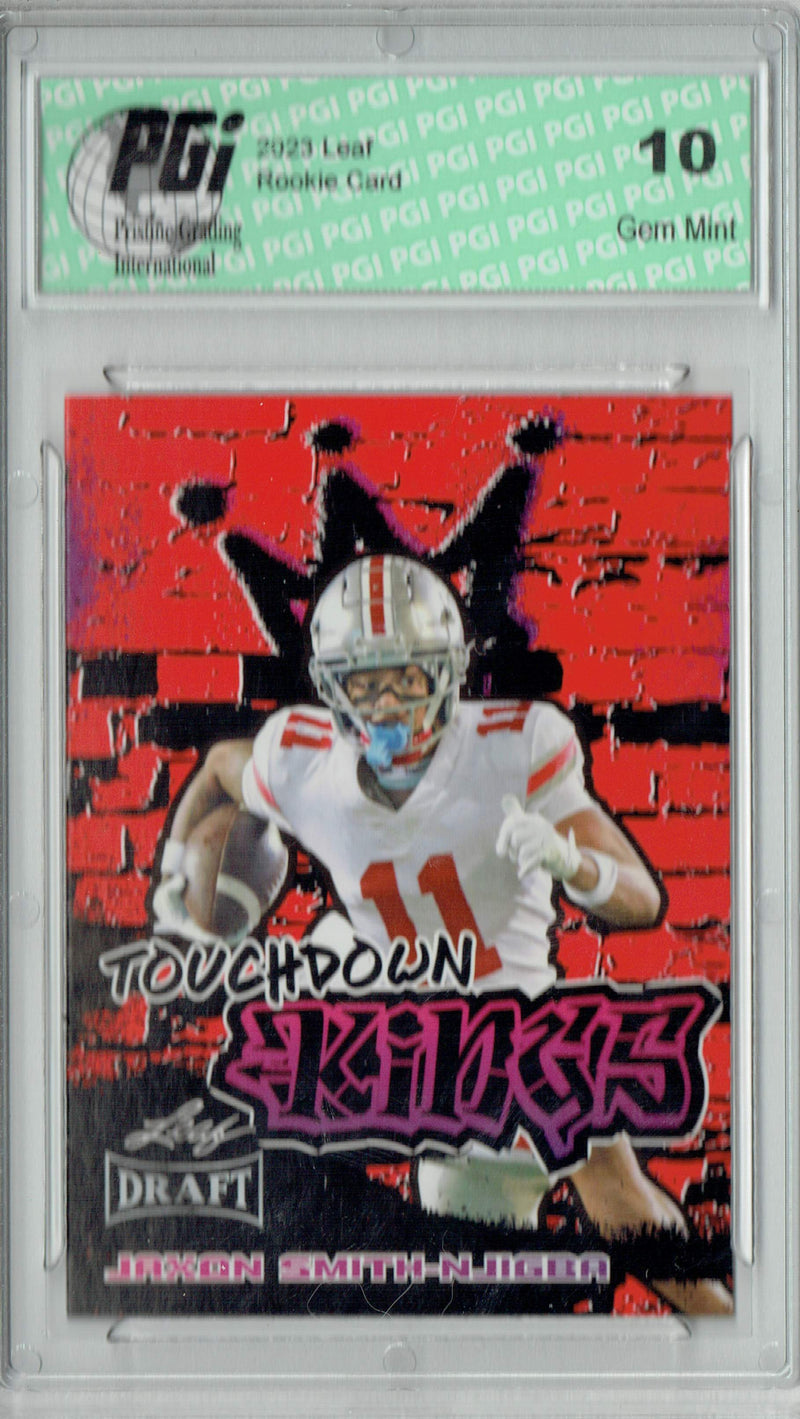 Jaxon Smith-Njigba Rookie Card PGI 10 Gem Mint Football Trading Card 2023 Leaf Football #97 Red TD Kings