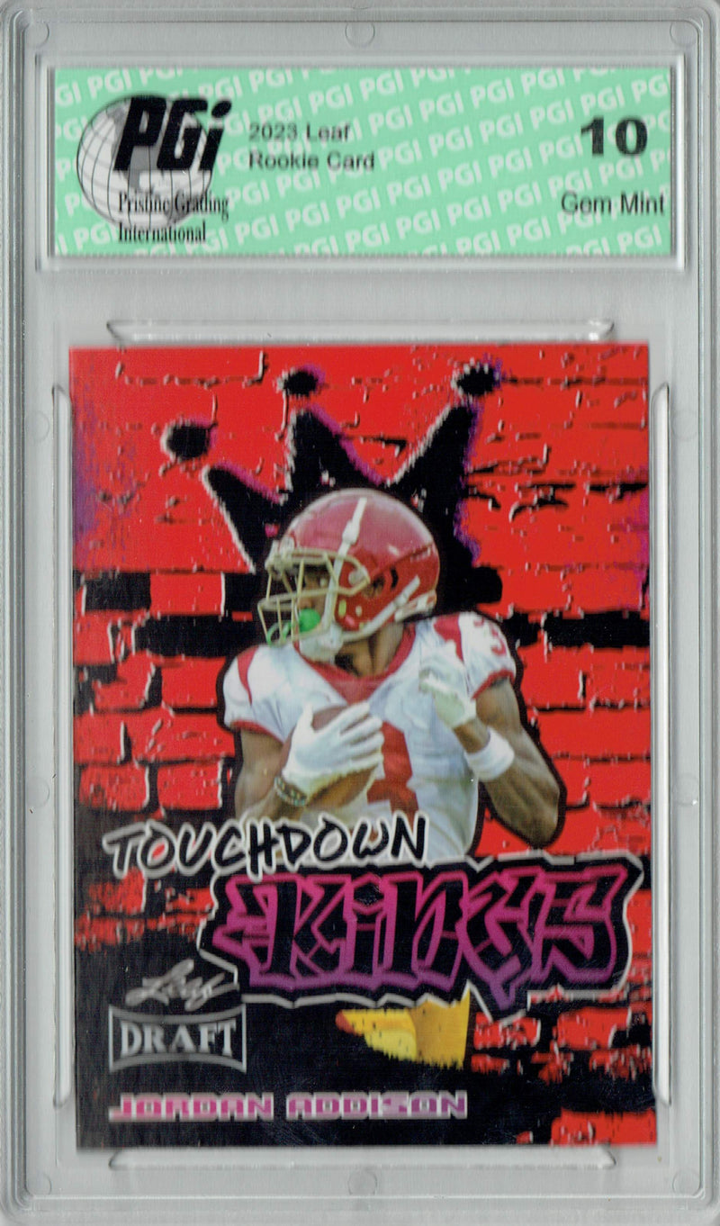 Jordan Addison Rookie Card Minnesota PGI 10 Gem Mint Football Trading Card 2023 Leaf Football #98 Red SP Touchdown Kings