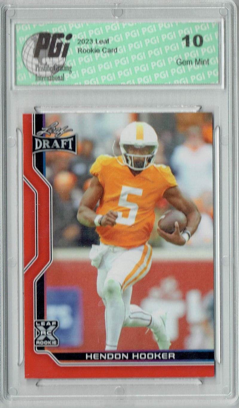 Hendon Hooker Rookie Card PGI 10 Gem Mint Football Trading Card 2023 Leaf Football #B1-7 Red Special Edition