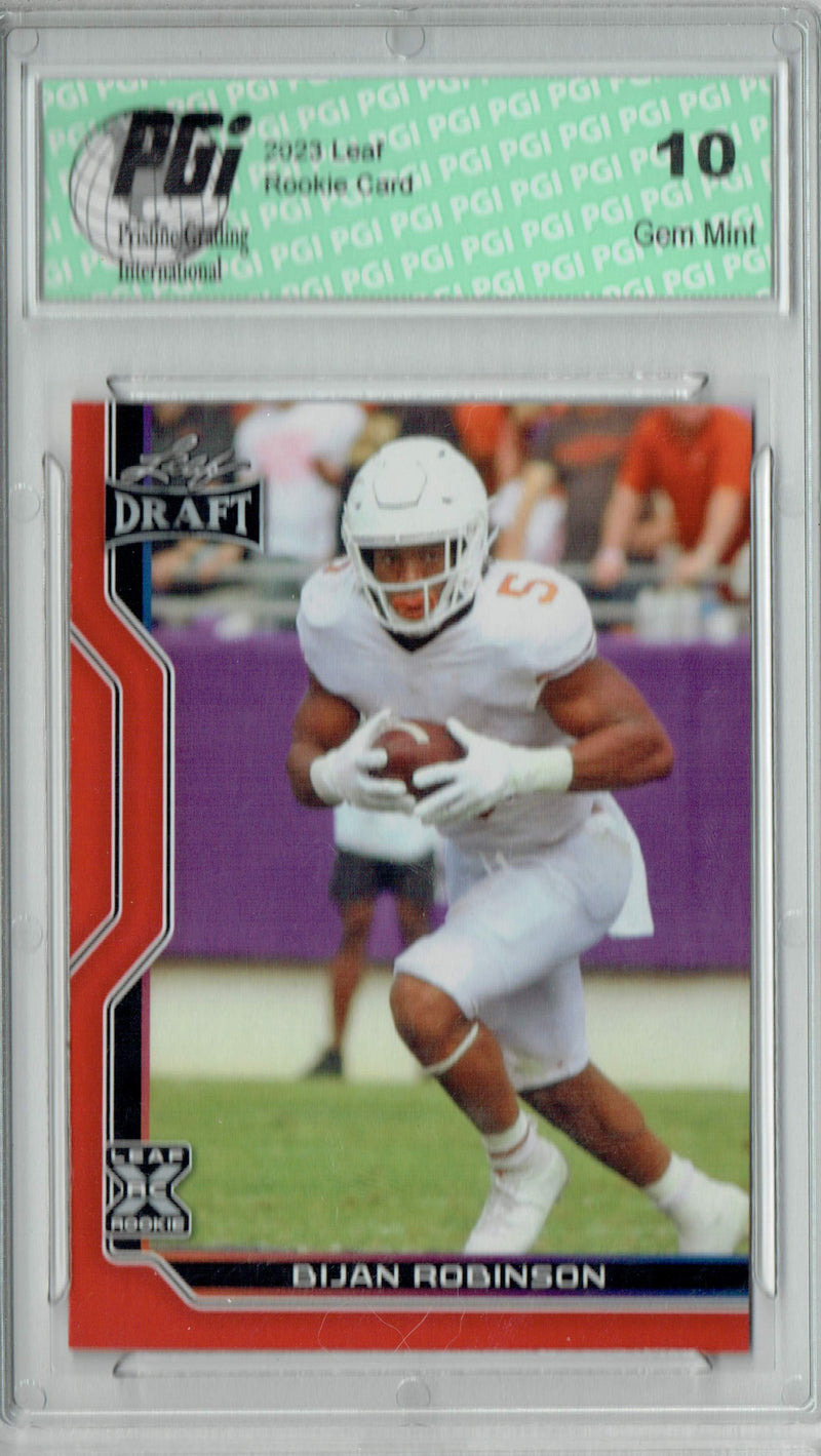 Bijan Robinson Rookie Card Atlanta PGI 10 Gem Mint Football Trading Card 2023 Leaf Football #B1-4 Red Special Edition