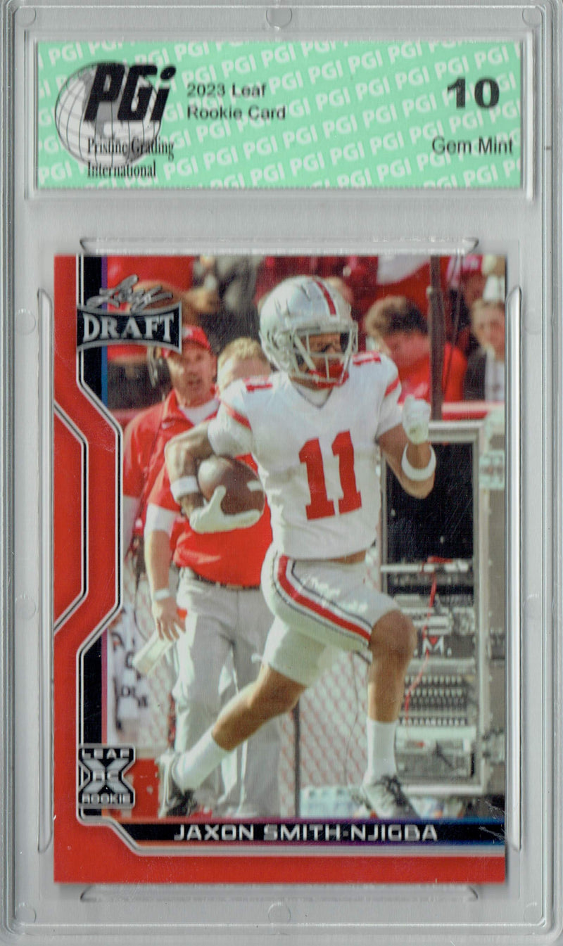 Jaxon Smith-Njigba Rookie Card PGI 10 Gem Mint Football Trading Card 2023 Leaf Football #B1-9 Red Special Edition
