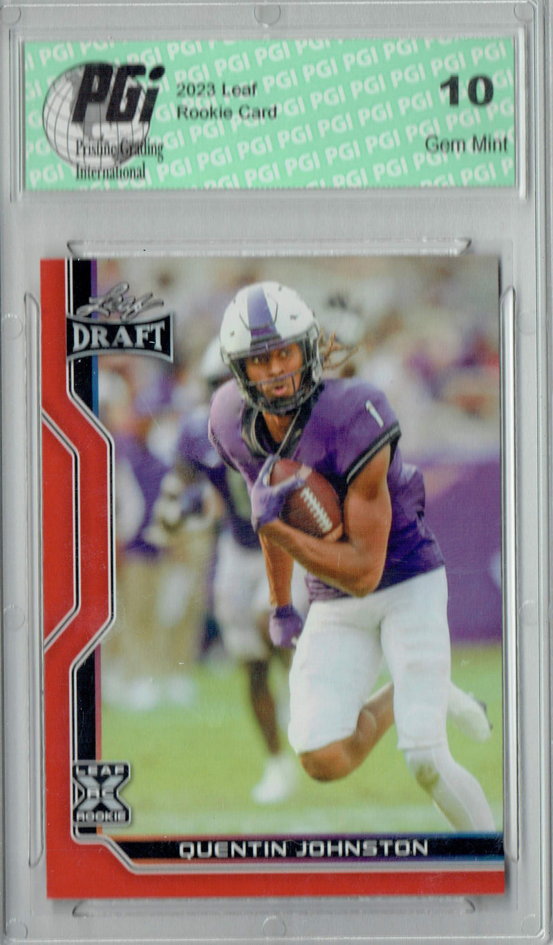 Quentin Johnston Rookie Card PGI 10 Gem Mint Football Trading Card 2023 Leaf Football #B1-10 Red Special Edition