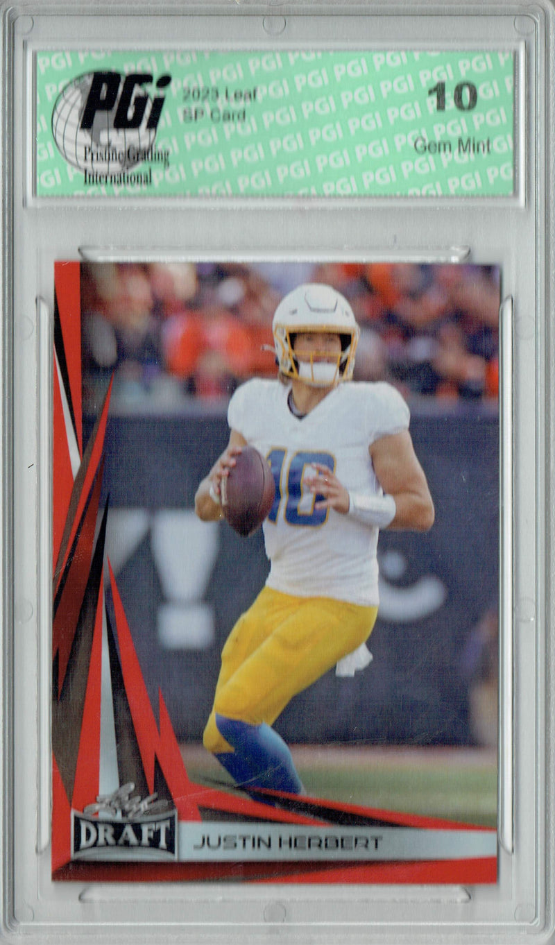 Justin Herbert Trading Card PGI 10 Gem Mint Football Card 2023 Leaf Football #B2-3 Red Special Edition
