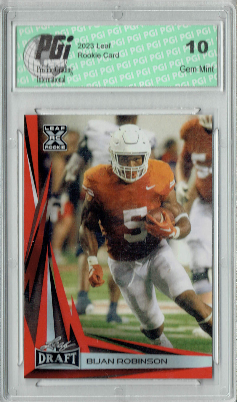 Bijan Robinson Rookie Card Atlanta PGI 10 Gem Mint Football Trading Card 2023 Leaf Football #B2-4 Red Special Edition
