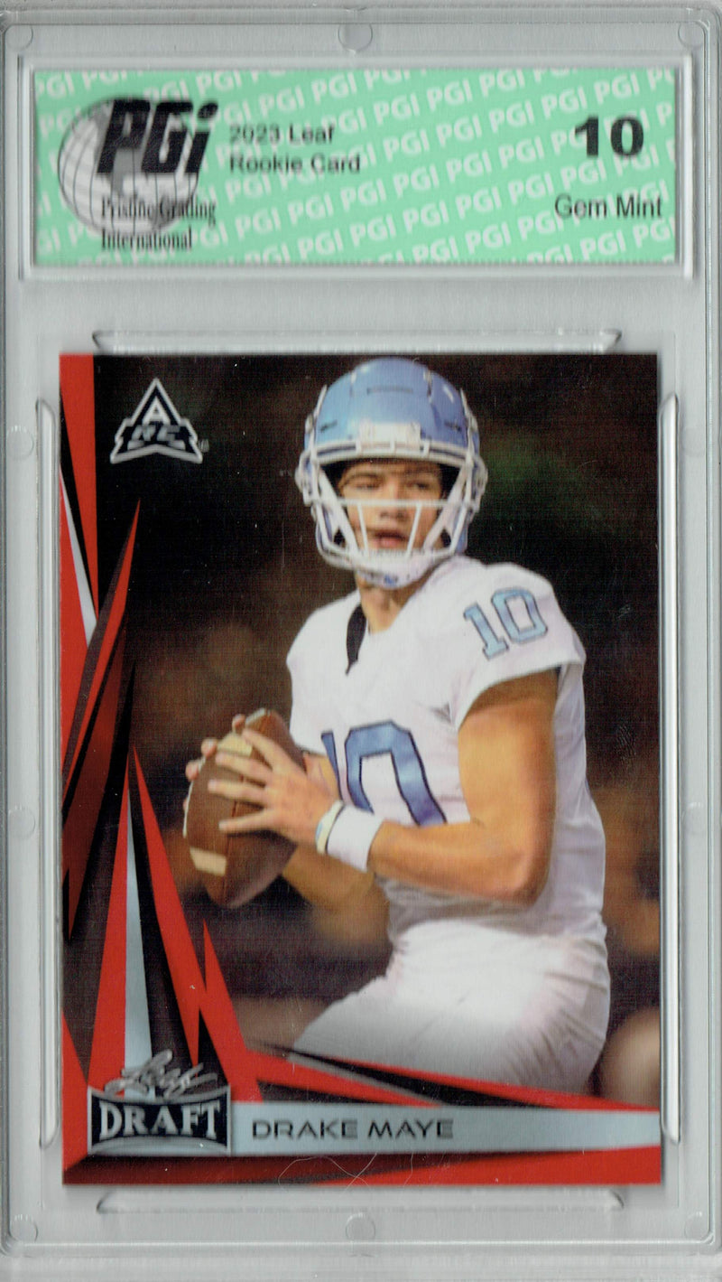 Drake Maye Rookie Card New England PGI 10 Gem Mint Football Trading Card 2023 Leaf Football #B2-8 Red Special Edition