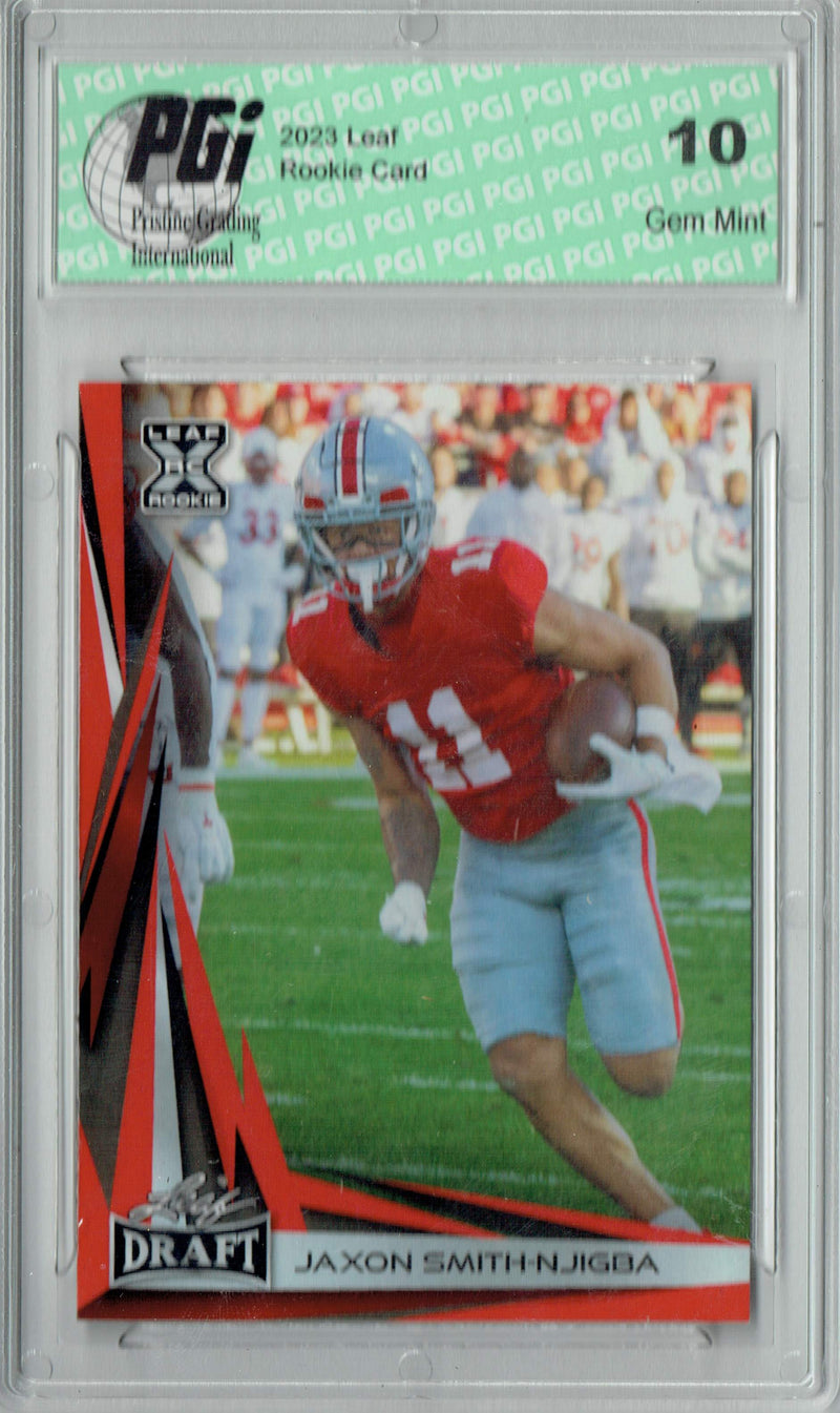 Jaxon Smith-Njigba Rookie Card PGI 10 Gem Mint Football Trading Card 2023 Leaf Football #B2-9 Red Special Edition