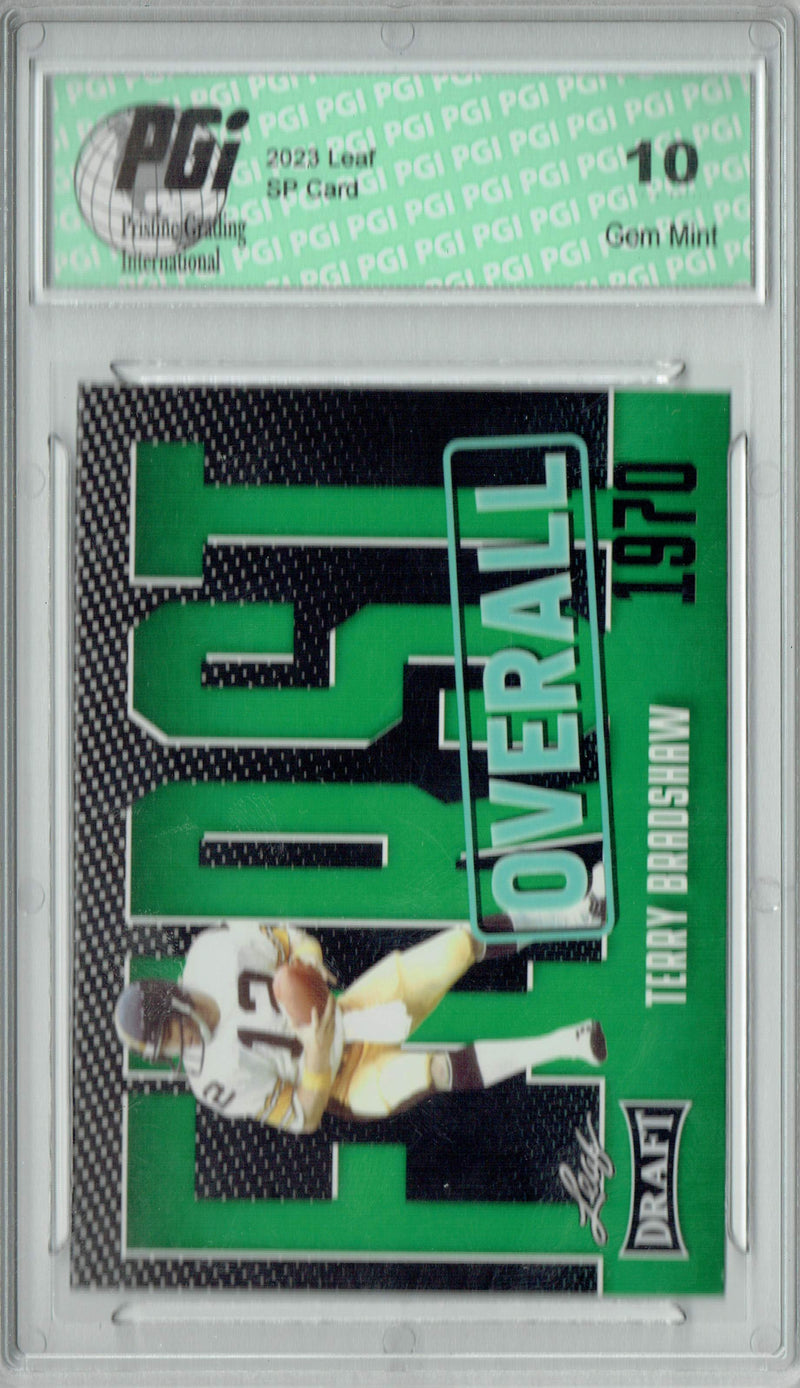 Terry Bradshaw Trading Card PGI 10 Gem Mint Football Card 2023 Leaf Football #2 Green SP First Overall