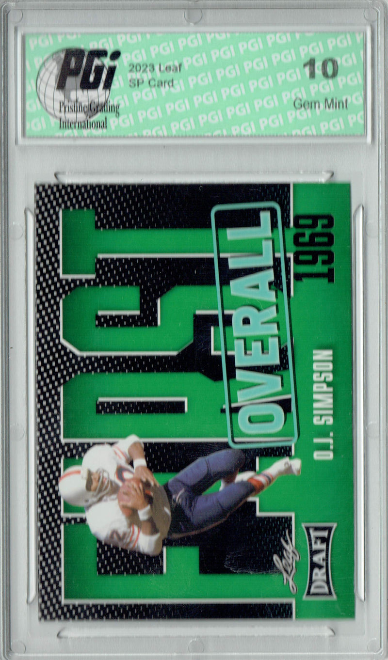 O.J. Simpson Trading Card PGI 10 Gem Mint Football Card 2023 Leaf Football #1 Green SP First Overall