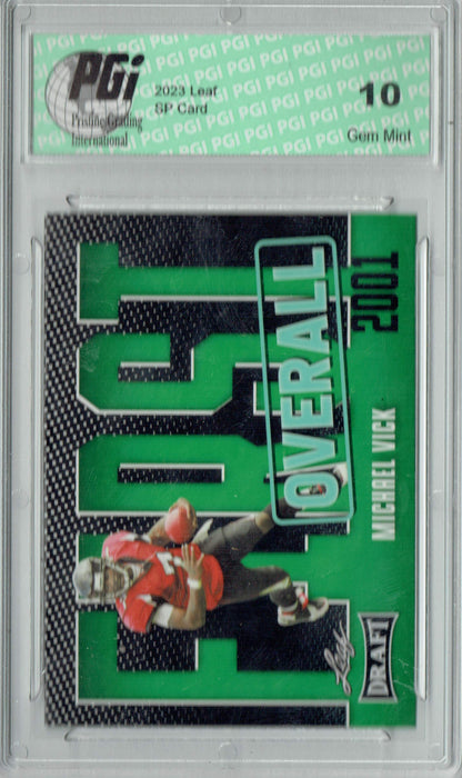 Michael Vick 2023 Leaf Football #9 Green SP First Overall Trading Card PGI 10