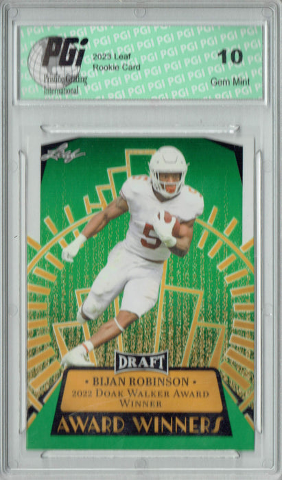 Bijan Robinson 2023 Leaf Football #12 Green  SP Award Winners Rookie Card PGI 10