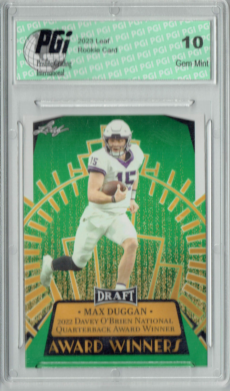 Max Duggan Rookie Card PGI 10 Gem Mint Football Trading Card 2023 Leaf Football #16 Green  SP Award Winners