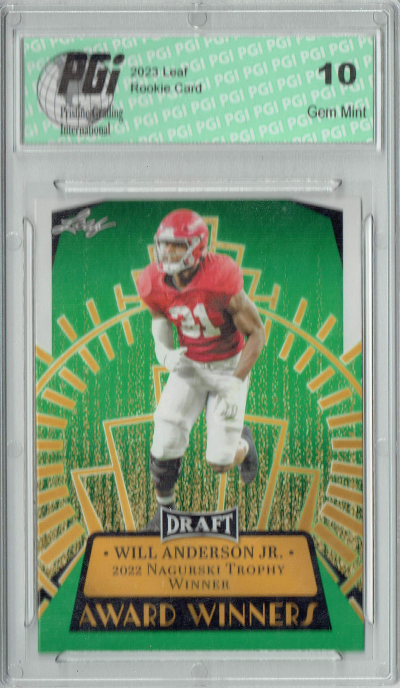 Will Anderson Jr. Rookie Card PGI 10 Gem Mint Football Trading Card 2023 Leaf Football #17 Green Award Winners