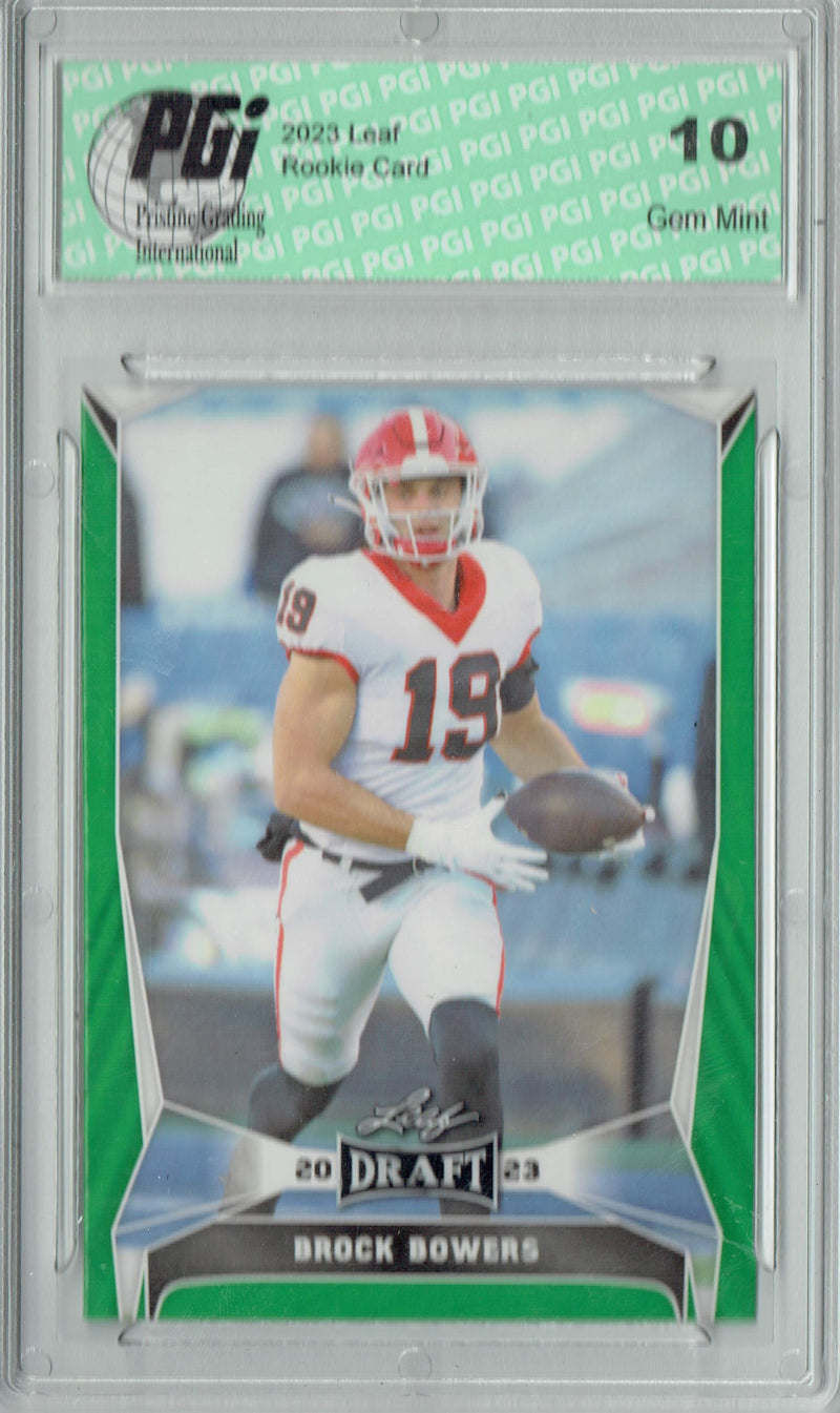 Brock Bowers Rookie Card Georgia / Las Vegas PGI 10 Gem Mint Football Trading Card 2023 Leaf Football #18 Green Short Print