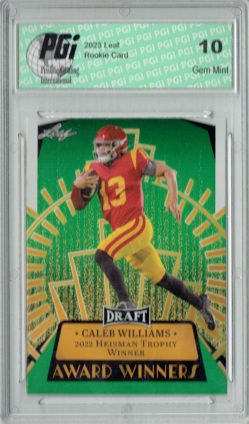 Caleb Williams Rookie Card USC / Chicago PGI 10 Gem Mint Football Trading Card 2023 Leaf Football #14 Green  SP Award Winners