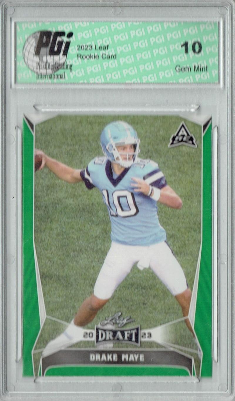 Drake Maye Rookie Card New England PGI 10 Gem Mint Football Trading Card 2023 Leaf Football #34 Green SP