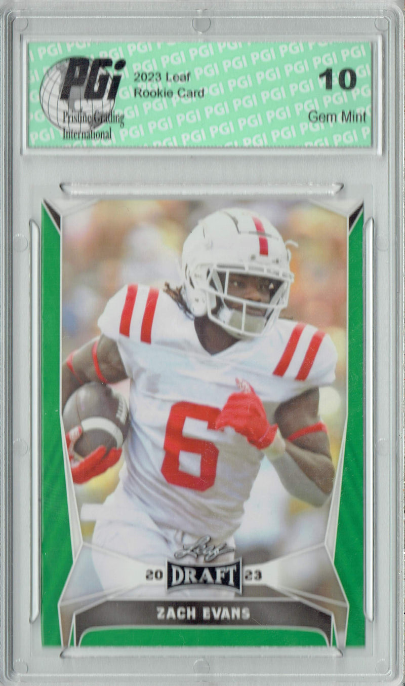 Zach Evans Rookie Card PGI 10 Gem Mint Football Trading Card 2023 Leaf Football #31 Green SP
