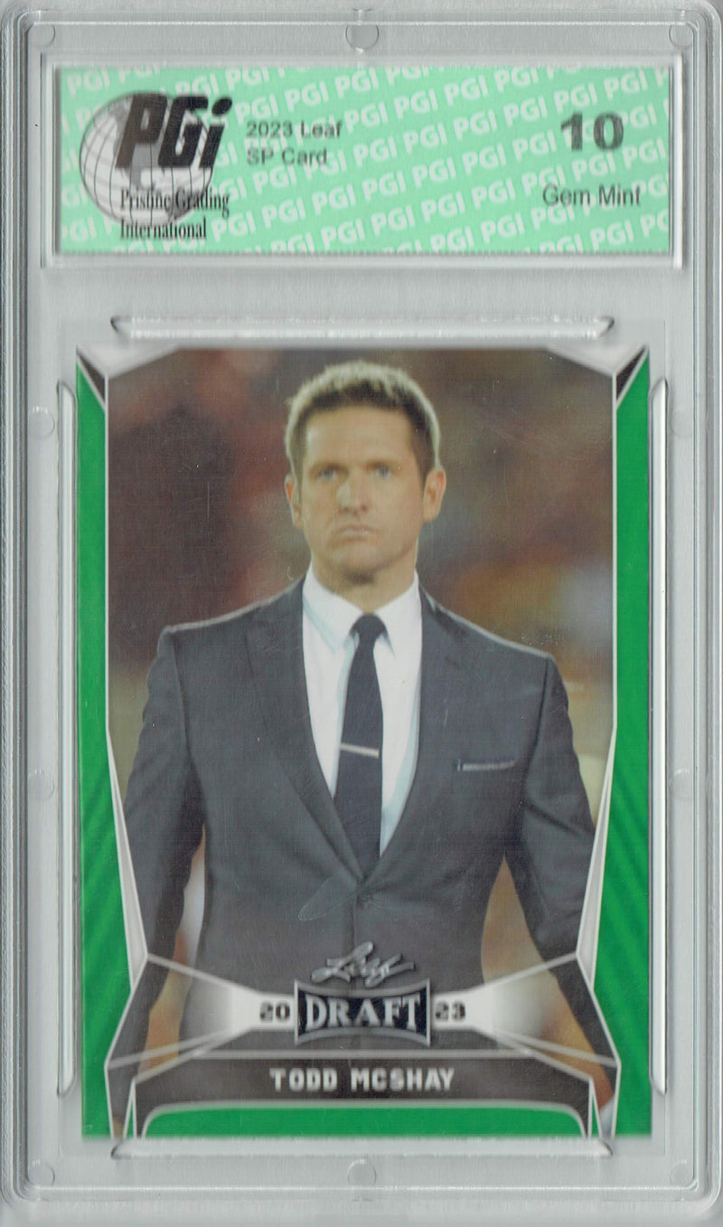 Todd McShay Trading Card PGI 10 Gem Mint Football Card 2023 Leaf Football #30 Green SP College Analyst