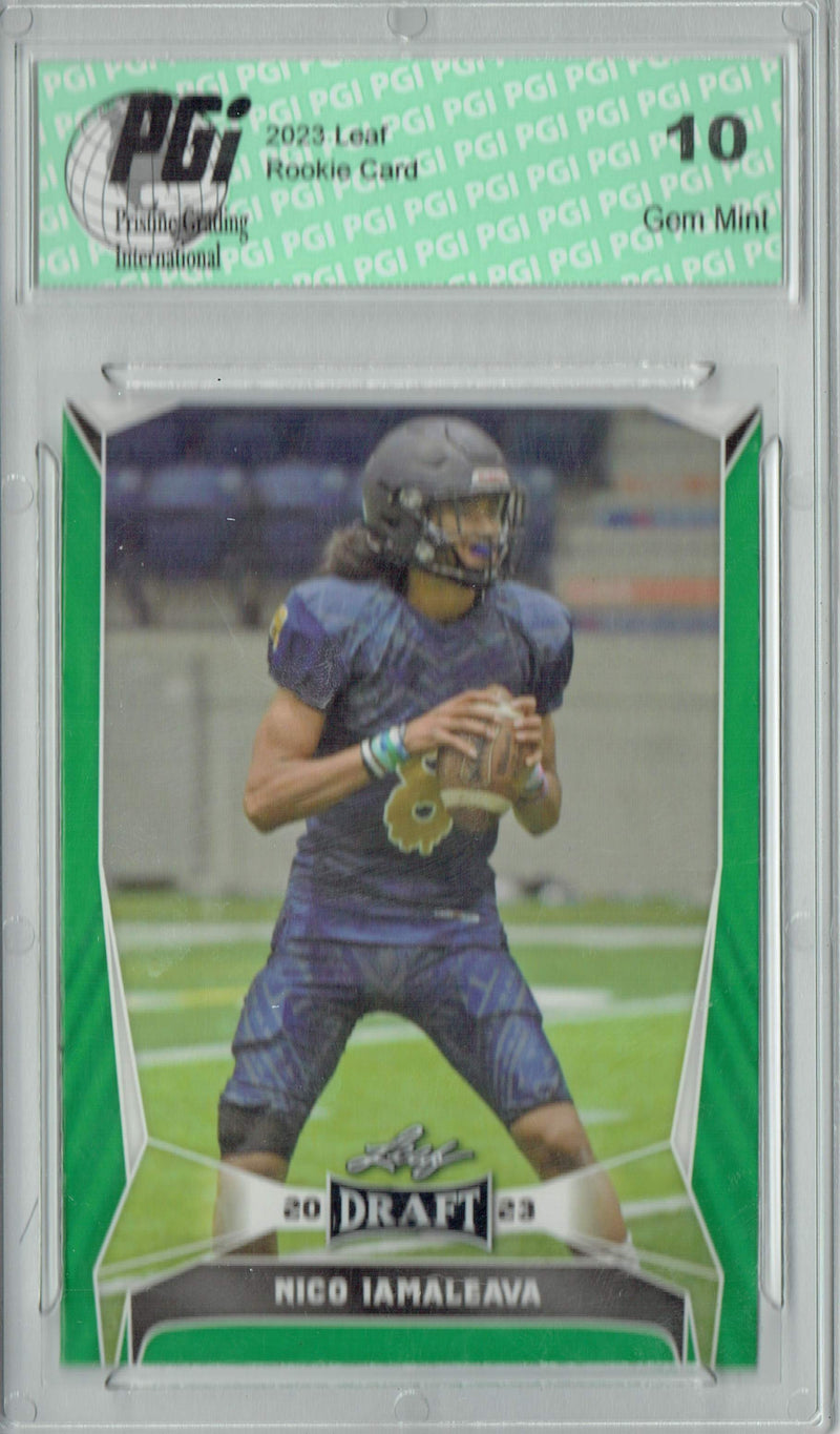 Nico Iamaleava Rookie Card Tennessee / UCLA PGI 10 Gem Mint Football Trading Card 2023 Leaf Football #27 Green SP