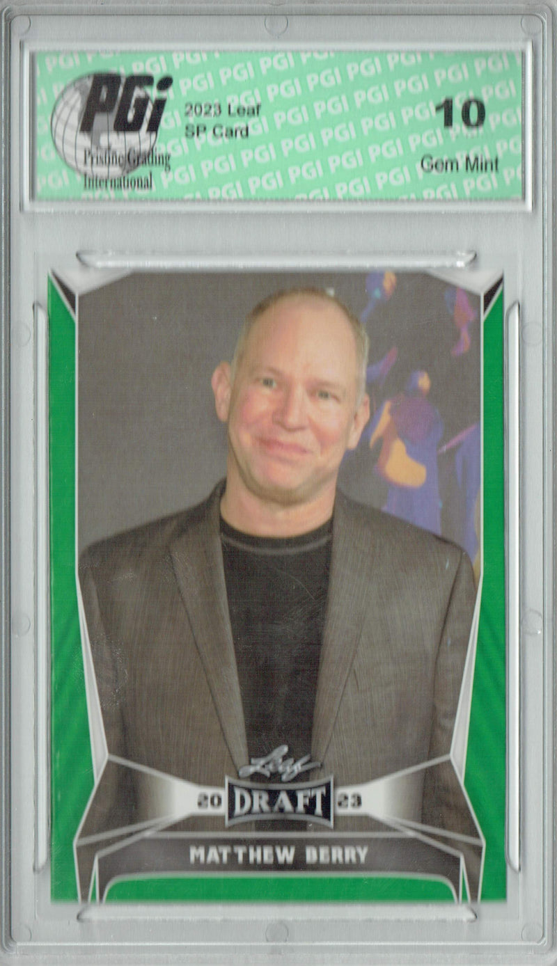 Matthew Berry Trading Card PGI 10 Gem Mint Football Card 2023 Leaf Football #24 Green SP Fantasy