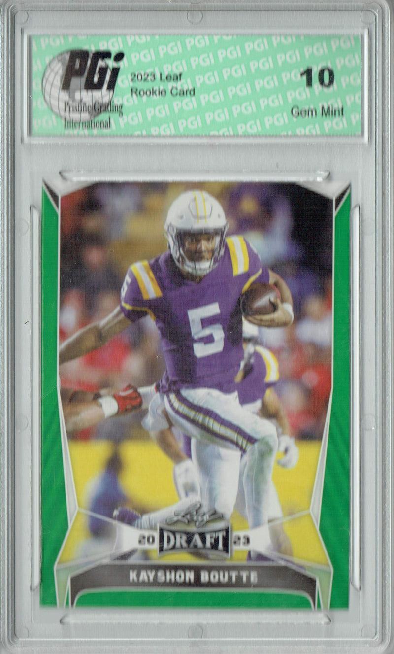 Kayshon Boutte Rookie Card PGI 10 Gem Mint Football Trading Card 2023 Leaf Football #23 Green Short Print
