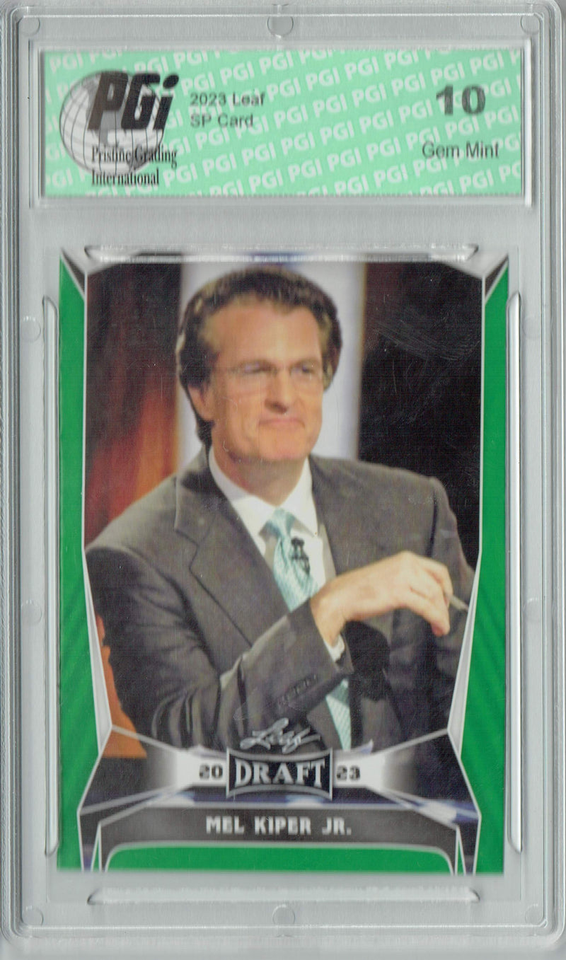 Mel Kiper Jr. Trading Card PGI 10 Gem Mint Football Card 2023 Leaf Football #25 Green SP Fantasy