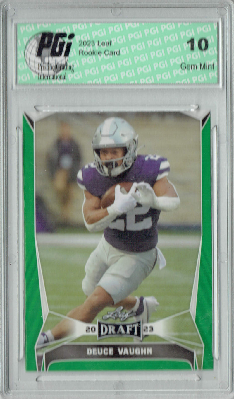 Deuce Vaughn Rookie Card PGI 10 Gem Mint Football Trading Card 2023 Leaf Football #21 Green Short Print
