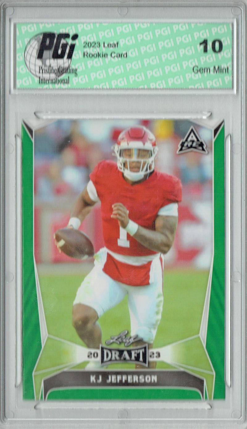 KJ Jefferson Rookie Card PGI 10 Gem Mint Football Trading Card 2023 Leaf Football #37 Green SP