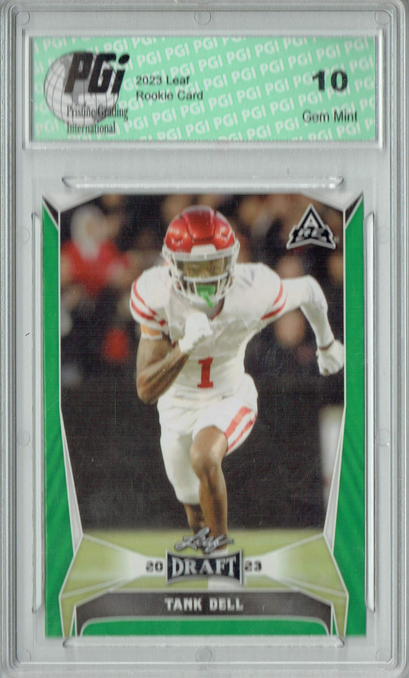 Tank Dell Rookie Card PGI 10 Gem Mint Football Trading Card 2023 Leaf Football #38 Green SP