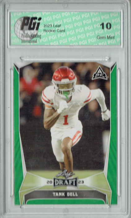 Tank Dell 2023 Leaf Football #38 Green SP Rookie Card PGI 10