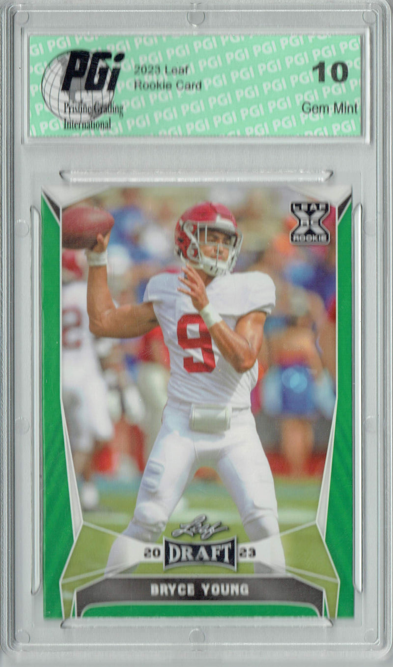 Bryce Young Rookie Card Carolina PGI 10 Gem Mint Football Trading Card 2023 Leaf Football #42 Green SP Alabama