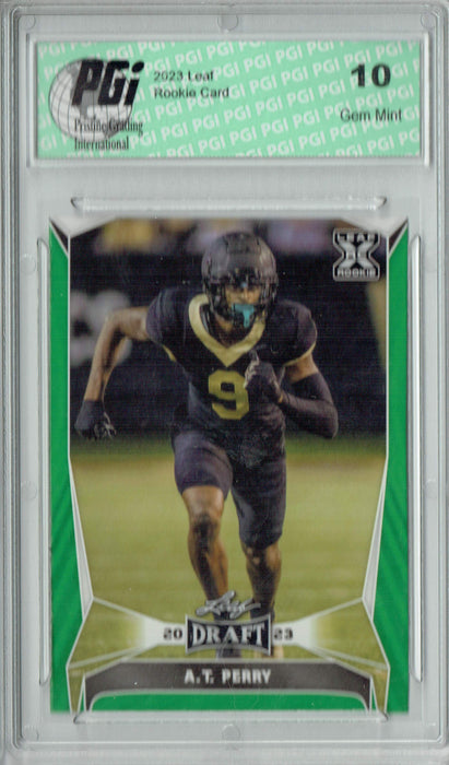 A.T. Perry 2023 Leaf Football #39 Green SP Rookie Card PGI 10