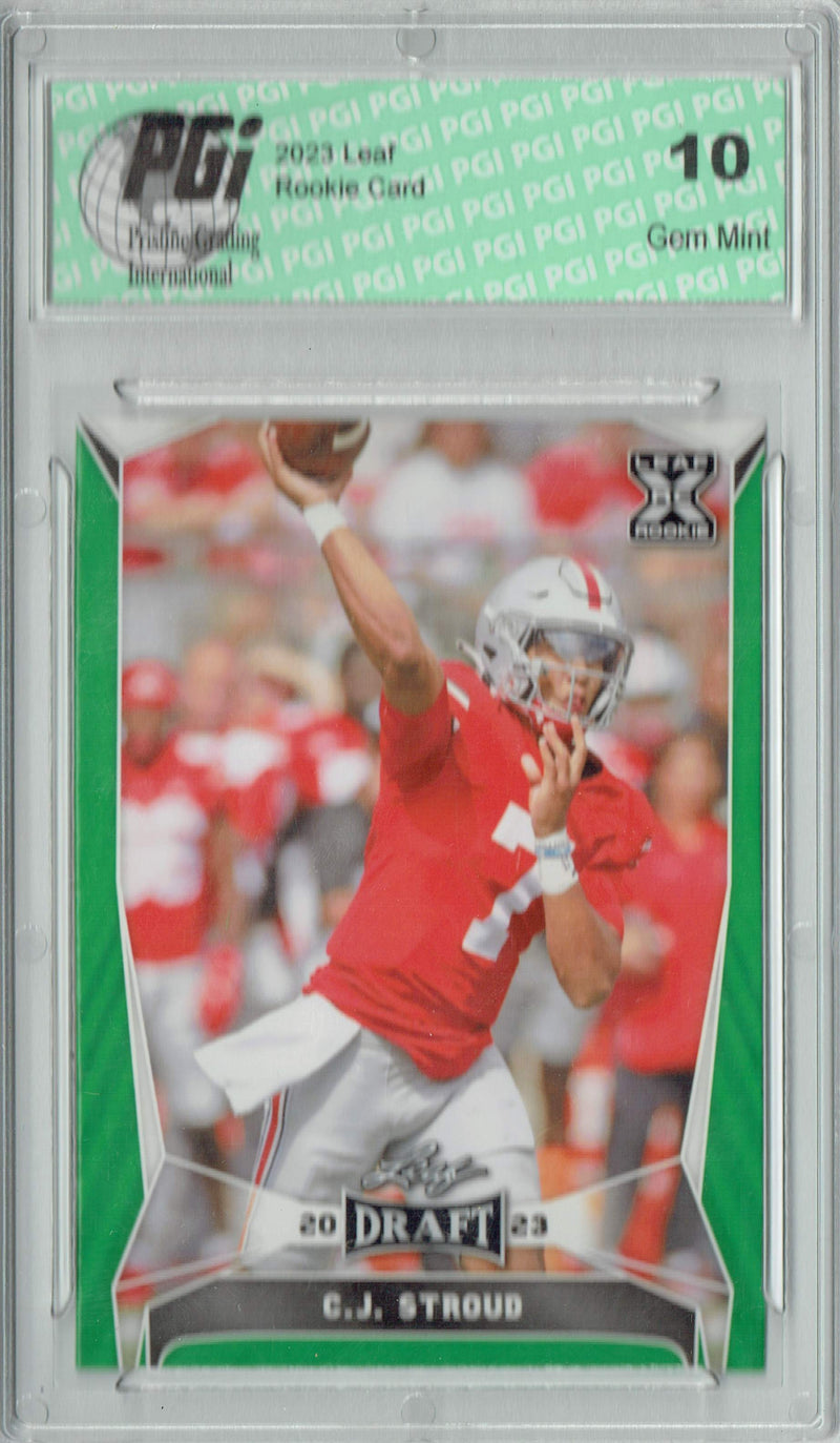 C.J. Stroud Rookie Card Ohio State / Houston PGI 10 Gem Mint Football Trading Card 2023 Leaf Football #43 Green SP Ohio State